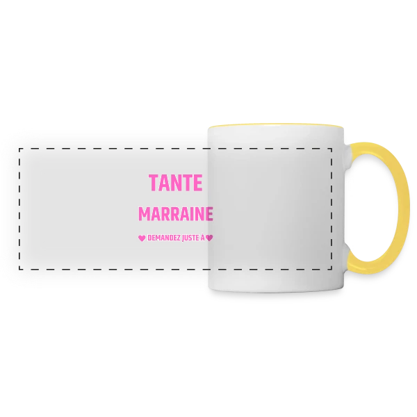 Tante et Marraine : Le T-shirt Humour Personnalisé avec les Prénoms des Enfants sur Mug panoramique contrasté et blanc