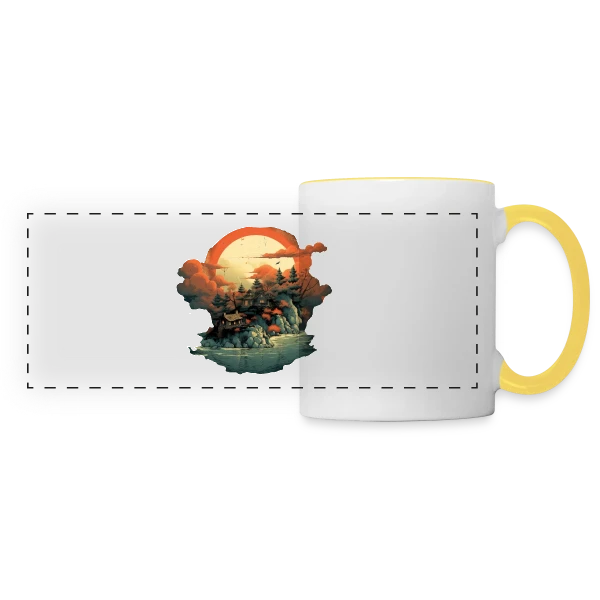 Paysage Asiatique Mystique sur Mug panoramique contrasté et blanc