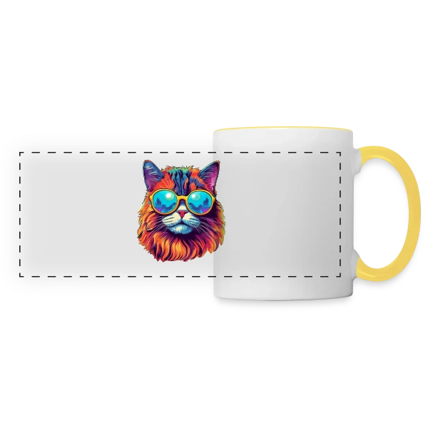 Chat Hippie Psychédélique sur Mug panoramique contrasté et blanc
