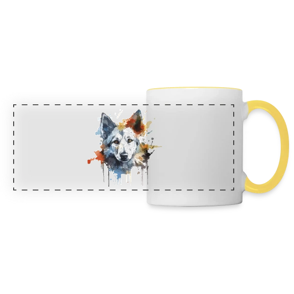 Loup Aquarelle Stylisé sur Mug panoramique contrasté et blanc