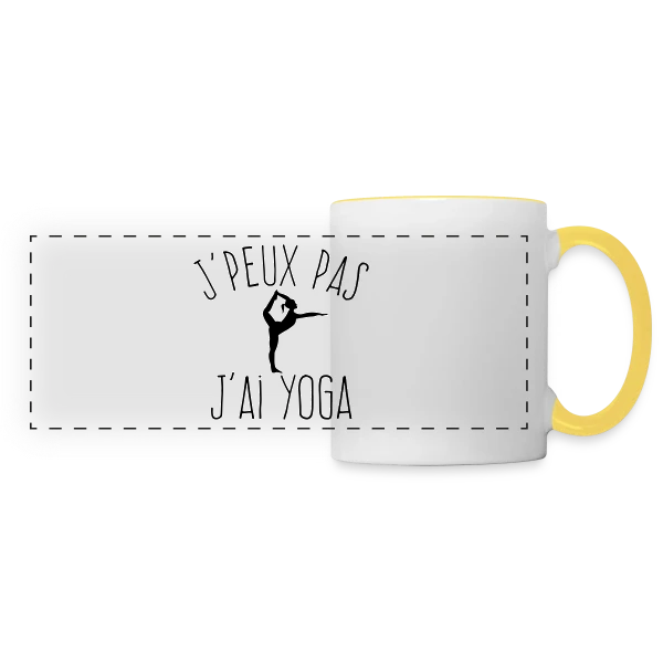 Humour Yoga: J'Peux Pas, J'ai Yoga ! sur Mug panoramique contrasté et blanc