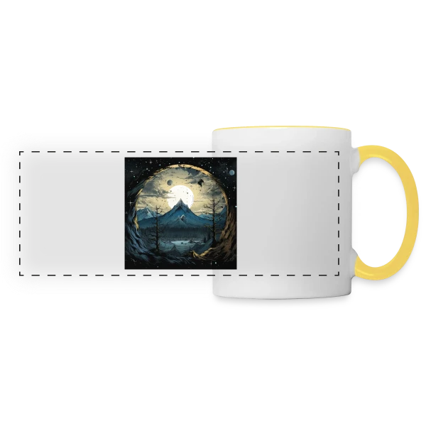 Paysage Montagneux sous la Lune sur Mug panoramique contrasté et blanc