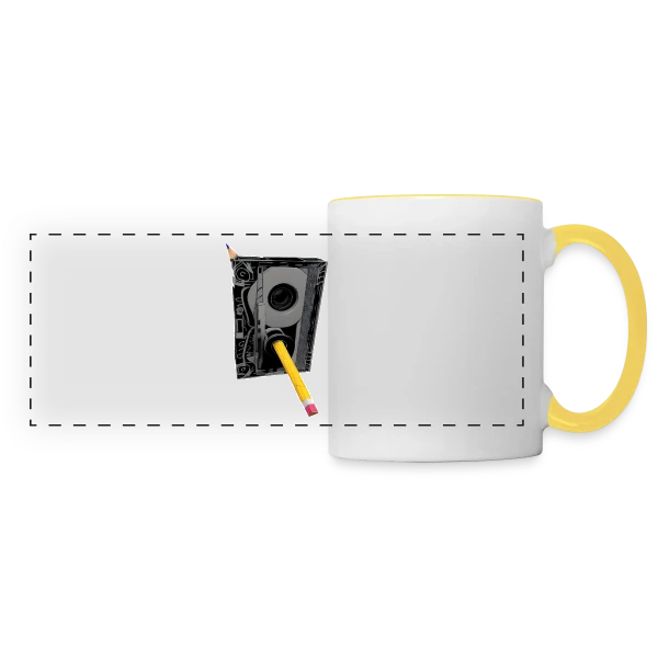 Cassette Détaillée Crayon Jaune sur Mug panoramique contrasté et blanc