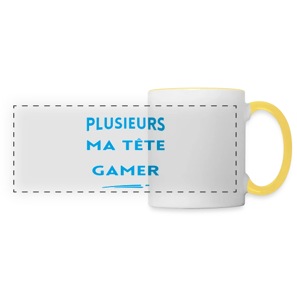Humour Gamer: 'On est plusieurs dans ma tête...' sur Mug panoramique contrasté et blanc