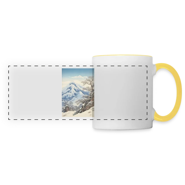 Paysage d'Hiver Asiatique Style Anime Vintage sur Mug panoramique contrasté et blanc