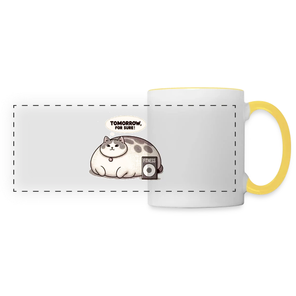 Le Chat Paresseux du Fitness : Demain, c'est sûr ! sur Mug panoramique contrasté et blanc