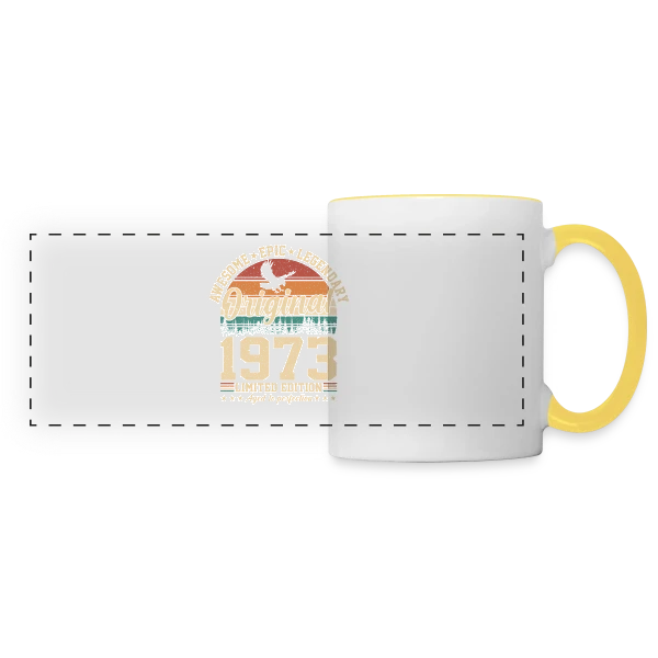 Légende Vintage 1973 sur Mug panoramique contrasté et blanc