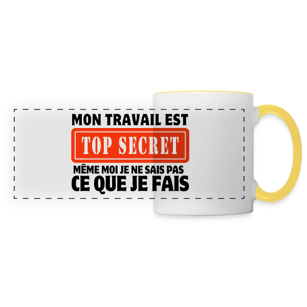 Humour au Bureau : Le Travail en Dérision sur Mug panoramique contrasté et blanc