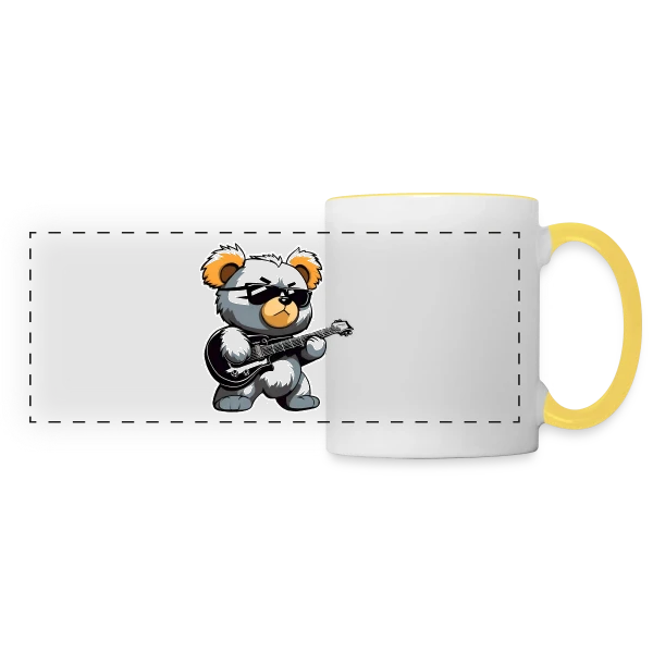 Ours en Peluche Heavy Metal à la Guitare sur Mug panoramique contrasté et blanc