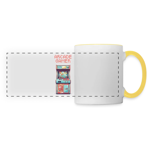 Arcade Gamer Rétro : Le Culte des Salles Obscures sur Mug panoramique contrasté et blanc