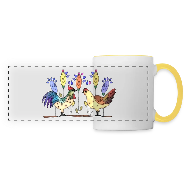 Duo Fermier Coq & Poule sur Mug panoramique contrasté et blanc