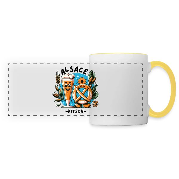 Alsace Kitsch Bière Bretzel sur Mug panoramique contrasté et blanc