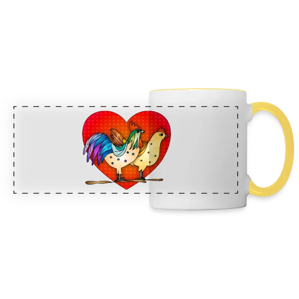 Duo Coq et Poule Champêtre sur Mug panoramique contrasté et blanc