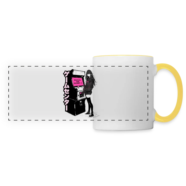 Fille Anime Gaming - En Attente du Joueur 2 sur Mug panoramique contrasté et blanc