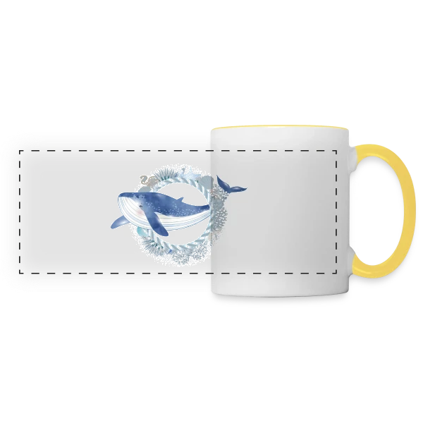 Baleine Bleue et Récif Corallien - Style Aquarelle sur Mug panoramique contrasté et blanc