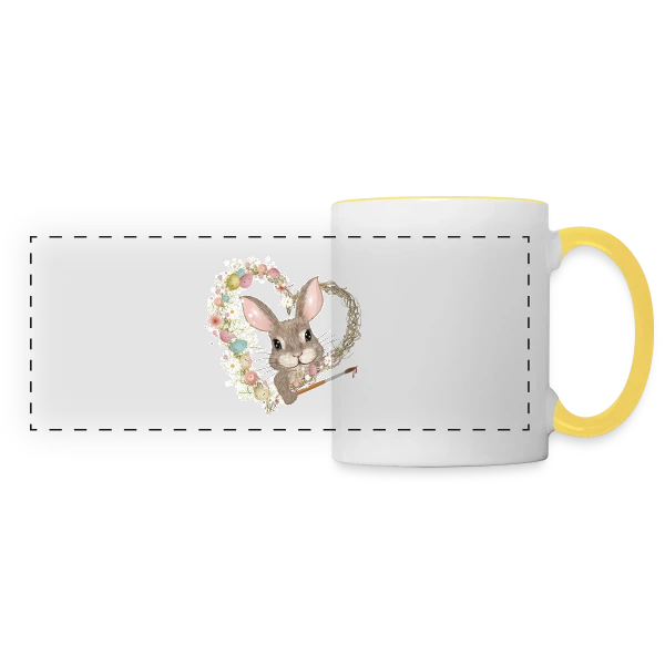 Lapin de Pâques Artiste : Cœur d'Œufs Pastel sur Mug panoramique contrasté et blanc