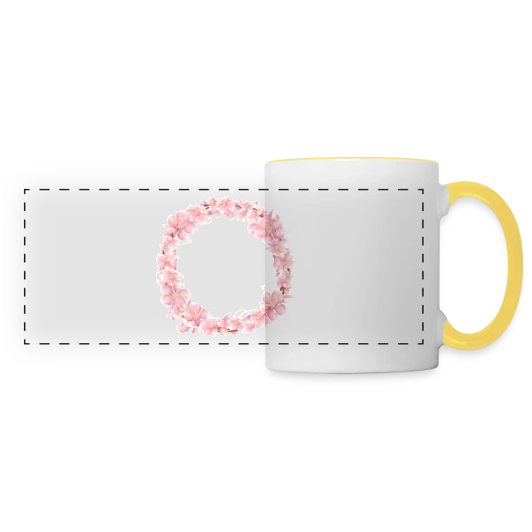 Couronne Florale Rosée : L'Éclat du Printemps sur Mug panoramique contrasté et blanc