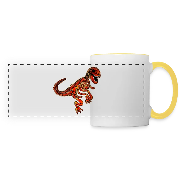 T-Rex Fossile Rouge Éclatant sur Mug panoramique contrasté et blanc