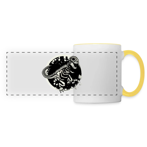 T-Rex Fossile : Le Squelette de Dinosaure Mythique sur Mug panoramique contrasté et blanc