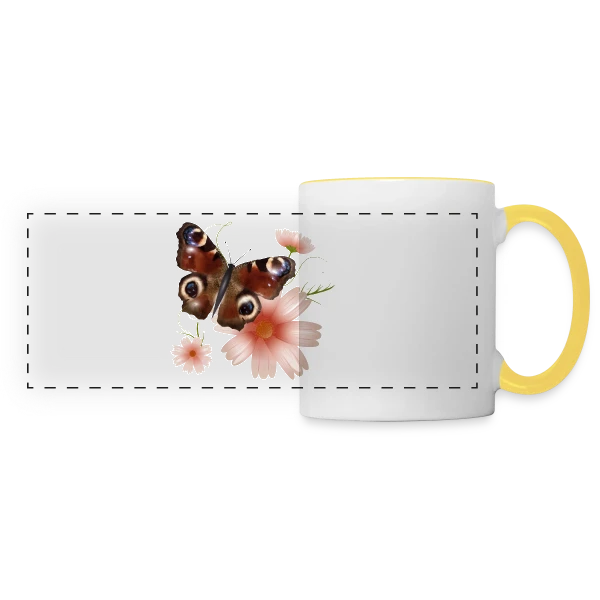 Papillon Paon-du-Jour Éclatant de Roses sur Mug panoramique contrasté et blanc