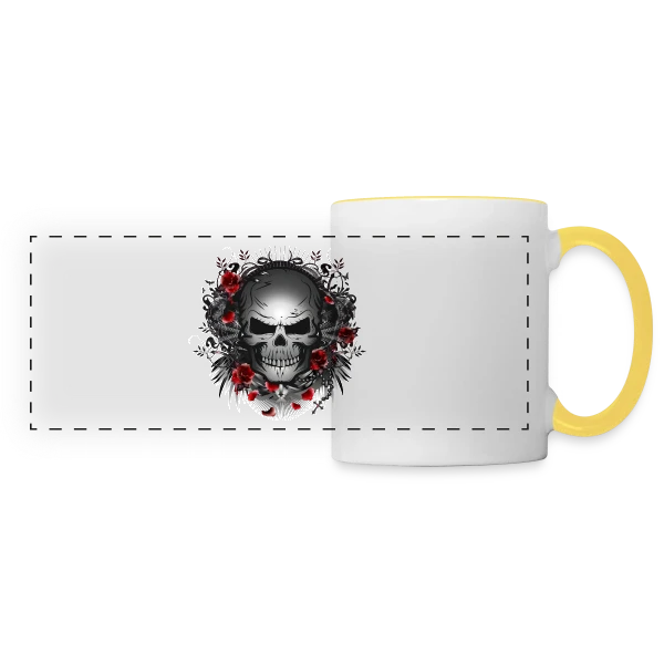 Crâne Gothique Mystique aux Roses Rouges sur Mug panoramique contrasté et blanc
