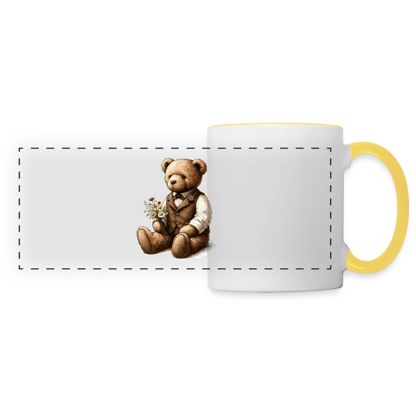 Teddy Vintage Fleuri: Douce Nostalgie sur Mug panoramique contrasté et blanc