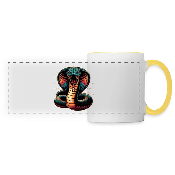 Cobra Royal Éclatant : Style Dynamique et Vives Couleurs sur Mug panoramique contrasté et blanc