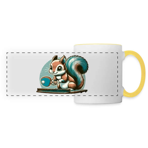 L'Écureuil Champion de Ping-Pong Cartoon sur Mug panoramique contrasté et blanc