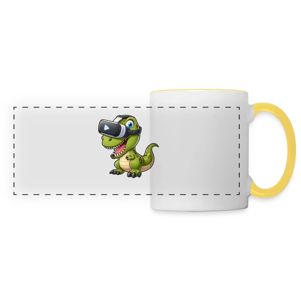Dino T-Rex en Réalité Virtuelle – Humour Geek sur Mug panoramique contrasté et blanc