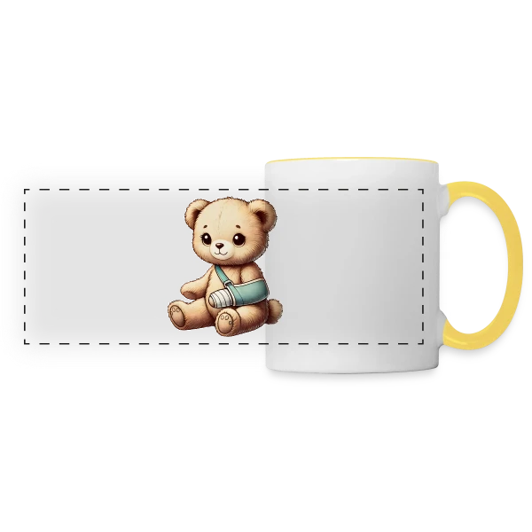 Teddy Réconfortant Plâtré : L'Ours Symbole de Courage et d'Amour sur Mug panoramique contrasté et blanc