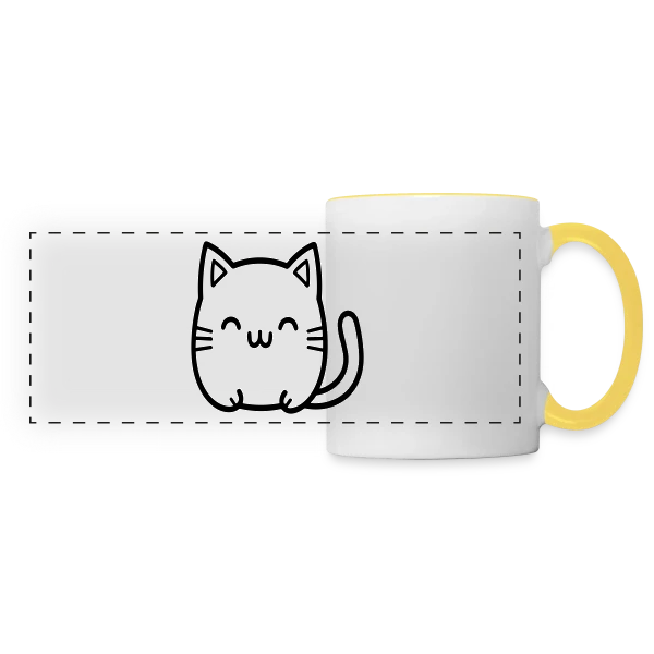 Chat Kawaii Souriant sur Mug panoramique contrasté et blanc