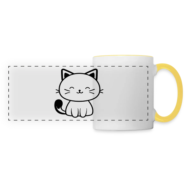Chaton Kawaii Souriant sur Mug panoramique contrasté et blanc