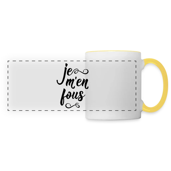 Je m'en Fous : L'Affirmation Décontractée sur Mug panoramique contrasté et blanc