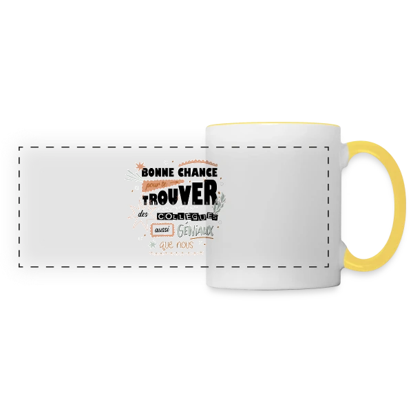 Humour Départ Collègues : "Bonne Chance Pour Trouver Mieux !" sur Mug panoramique contrasté et blanc