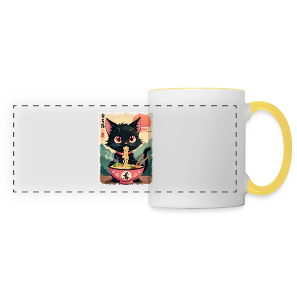Chat Kawaii Ramen sur Mug panoramique contrasté et blanc