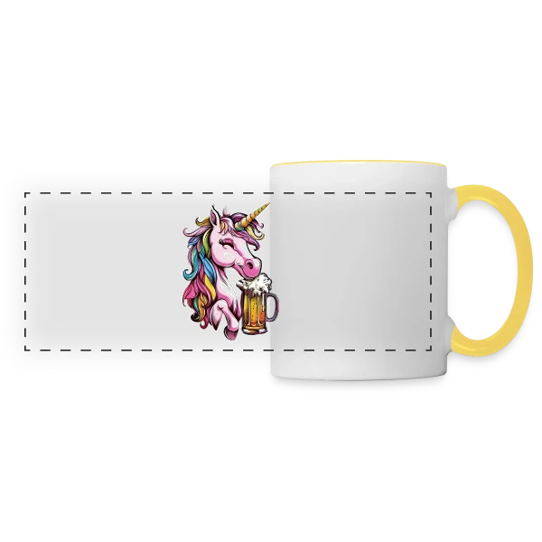 Licorne Bière Festive sur Mug panoramique contrasté et blanc