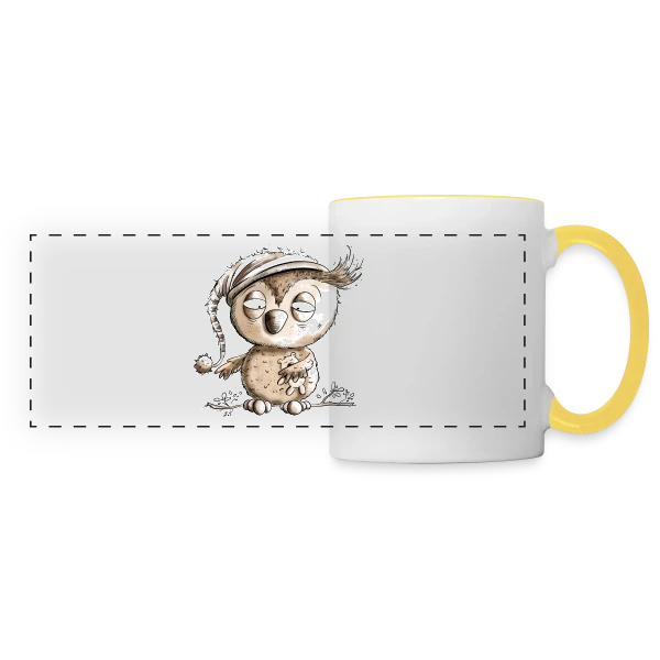 Petite Chouette de Nuit Endormie sur Mug panoramique contrasté et blanc