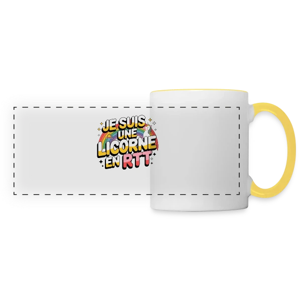Licorne en RTT Arc-en-ciel sur Mug panoramique contrasté et blanc