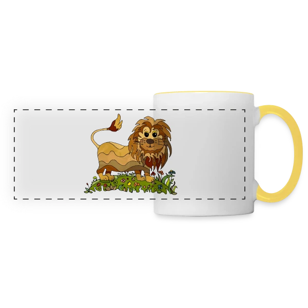 Lion Joyeux Prairie Fleurie sur Mug panoramique contrasté et blanc
