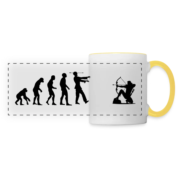 Évolution Humaine : Zombie vs Archer sur Mug panoramique contrasté et blanc