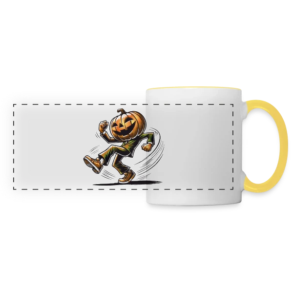 Citrouille Dansante: Humour d'Halloween sur Mug panoramique contrasté et blanc