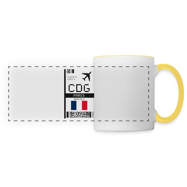 Billet d'Avion Paris CDG sur Mug panoramique contrasté et blanc