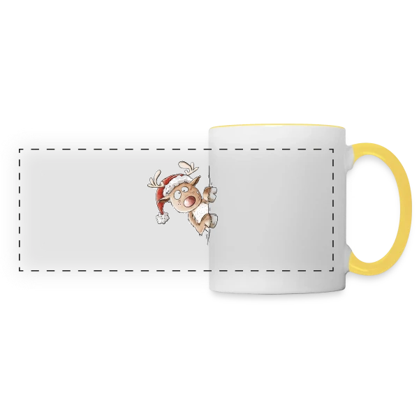 Renne Espiègle de Noël sur Mug panoramique contrasté et blanc