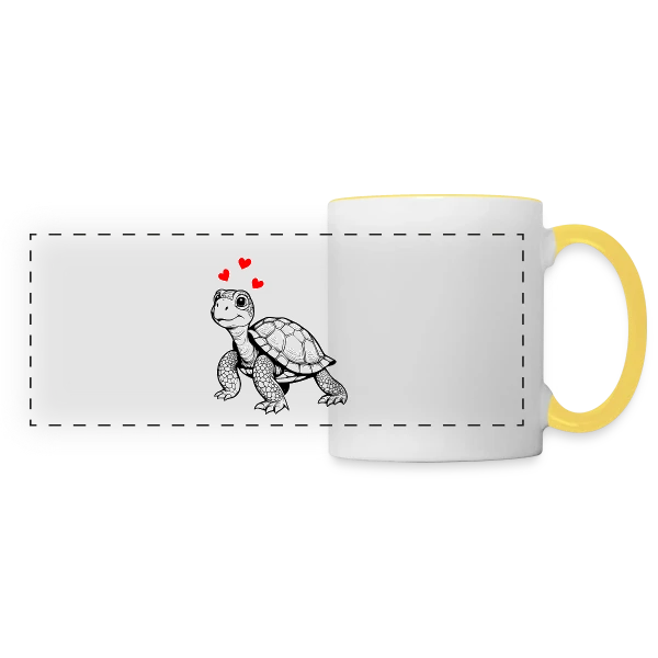 Tortue Mignonne et Cœurs Doux sur Mug panoramique contrasté et blanc