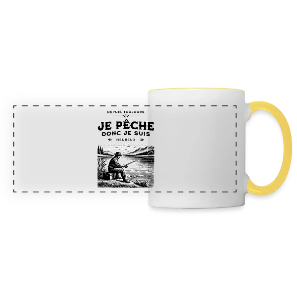 Je Pêche, Je Suis Heureux : T-shirt Éloquent sur Mug panoramique contrasté et blanc