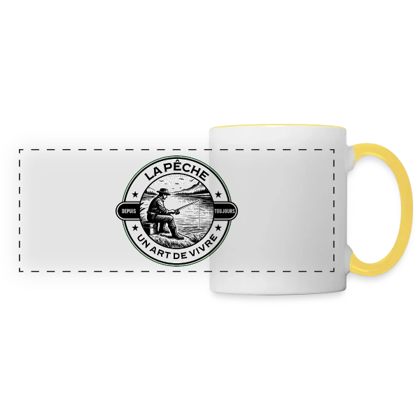 Pêche en Famille : Sobriété et Élégance sur Mug panoramique contrasté et blanc