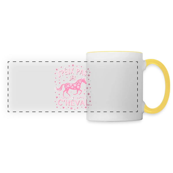 J'Peux Pas J'Ai Cheval - Humour Équitation Rose sur Mug panoramique contrasté et blanc