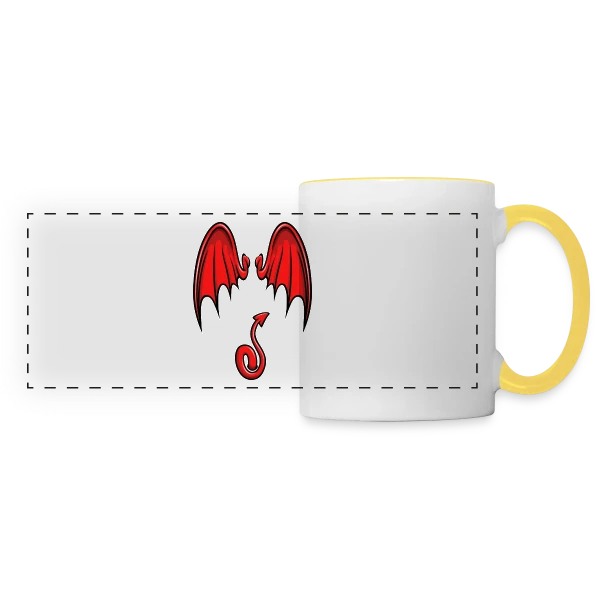 Ailes & Queue de Diable Cartoon sur Mug panoramique contrasté et blanc