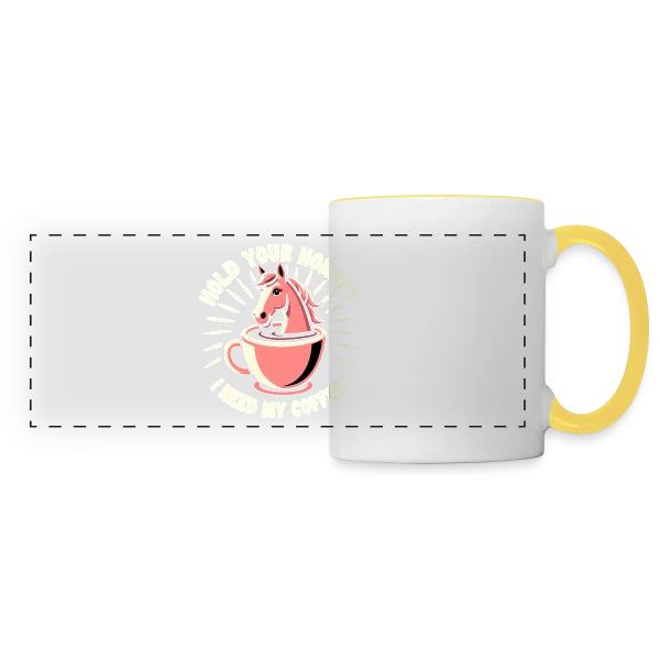 Humour Café - Halte les Chevaux, J'ai Besoin de Café ! sur Mug panoramique contrasté et blanc