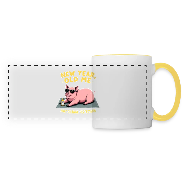 Nouvel An Humoristique - Cochon Détendu sur Mug panoramique contrasté et blanc